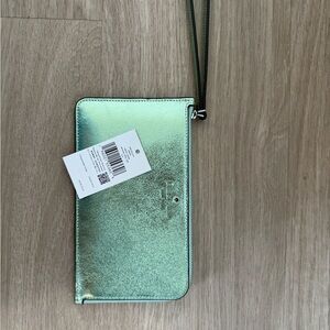 kate spade iridescent metallic green wristlet wallet